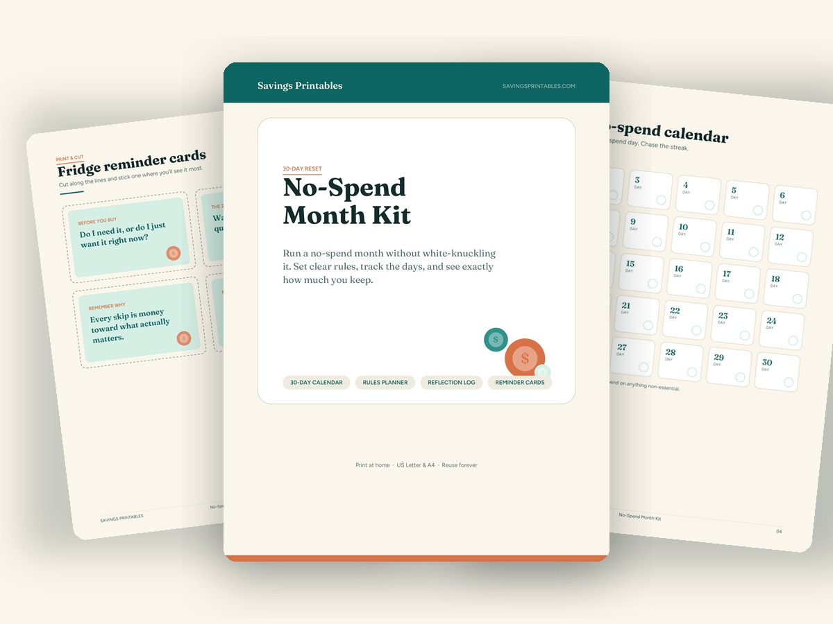 No-Spend Month Kit printable preview