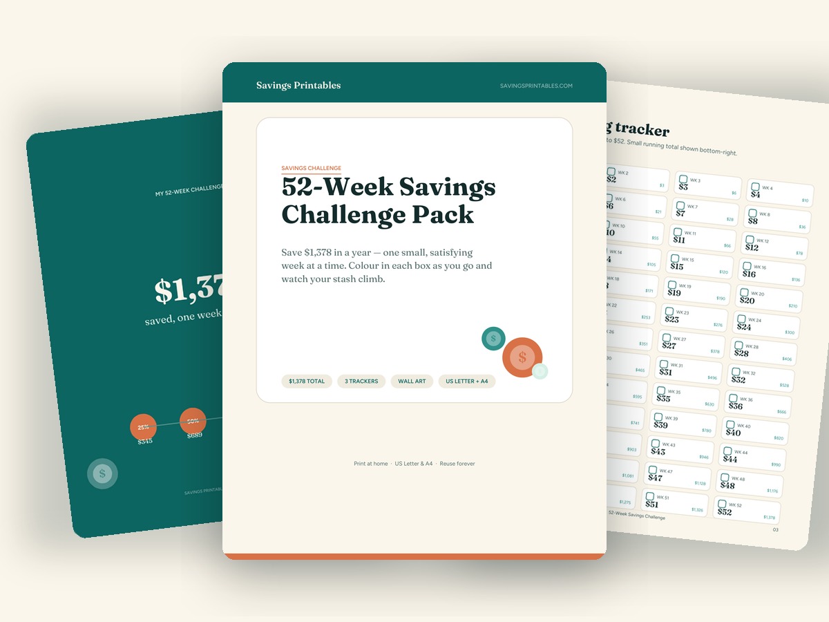 52-Week Savings Challenge Pack printable preview